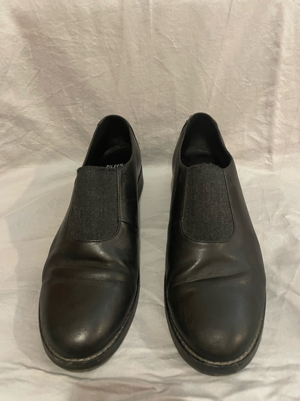 Eileen Fisher Black Leather Slip-On Loafers